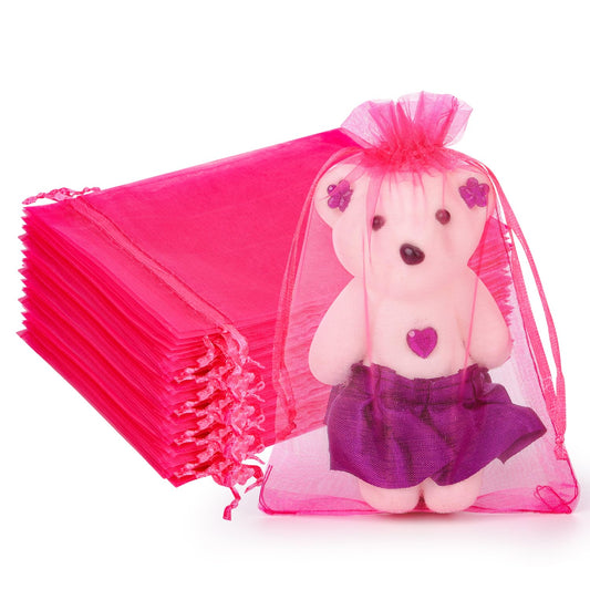Hot Pink Organza Drawstring Gift Bags – 100 Pack