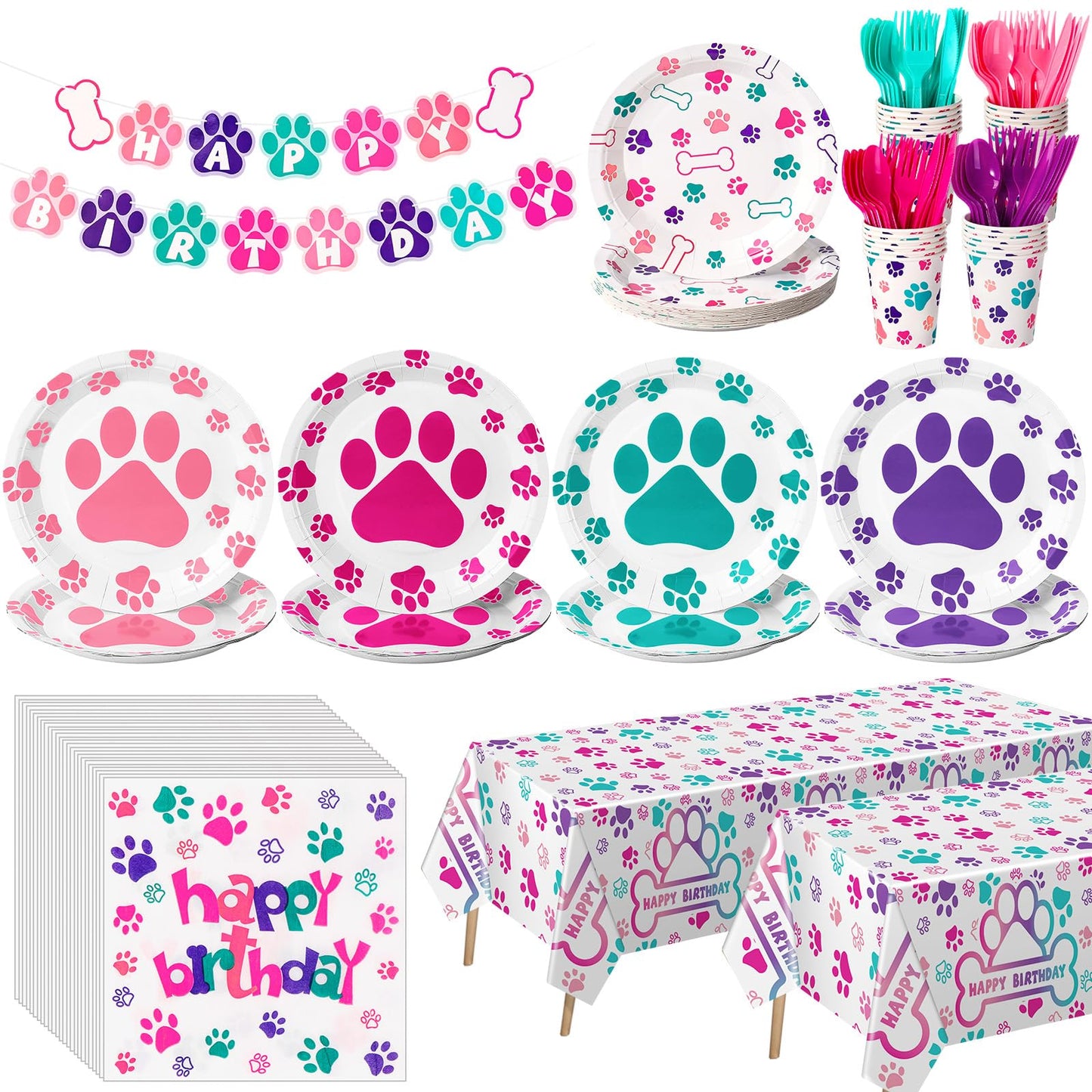 Dog Paw Print Birthday Party Tableware Set - 171 ct