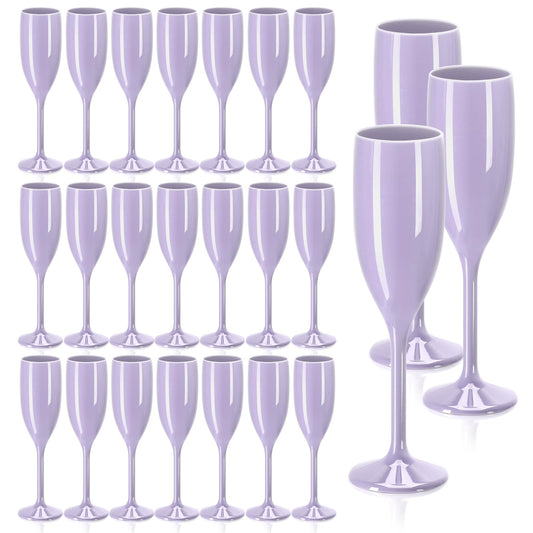 SMAODSGN 24 Pcs Purple Cocktail Glasses Plastic Wine Flutes Set of 24 Wedding Toasting Glasses Long Stem Champagne Glasses Shatterproof Drinking Glasses For Birthday Party Anniversary 5.4 Oz