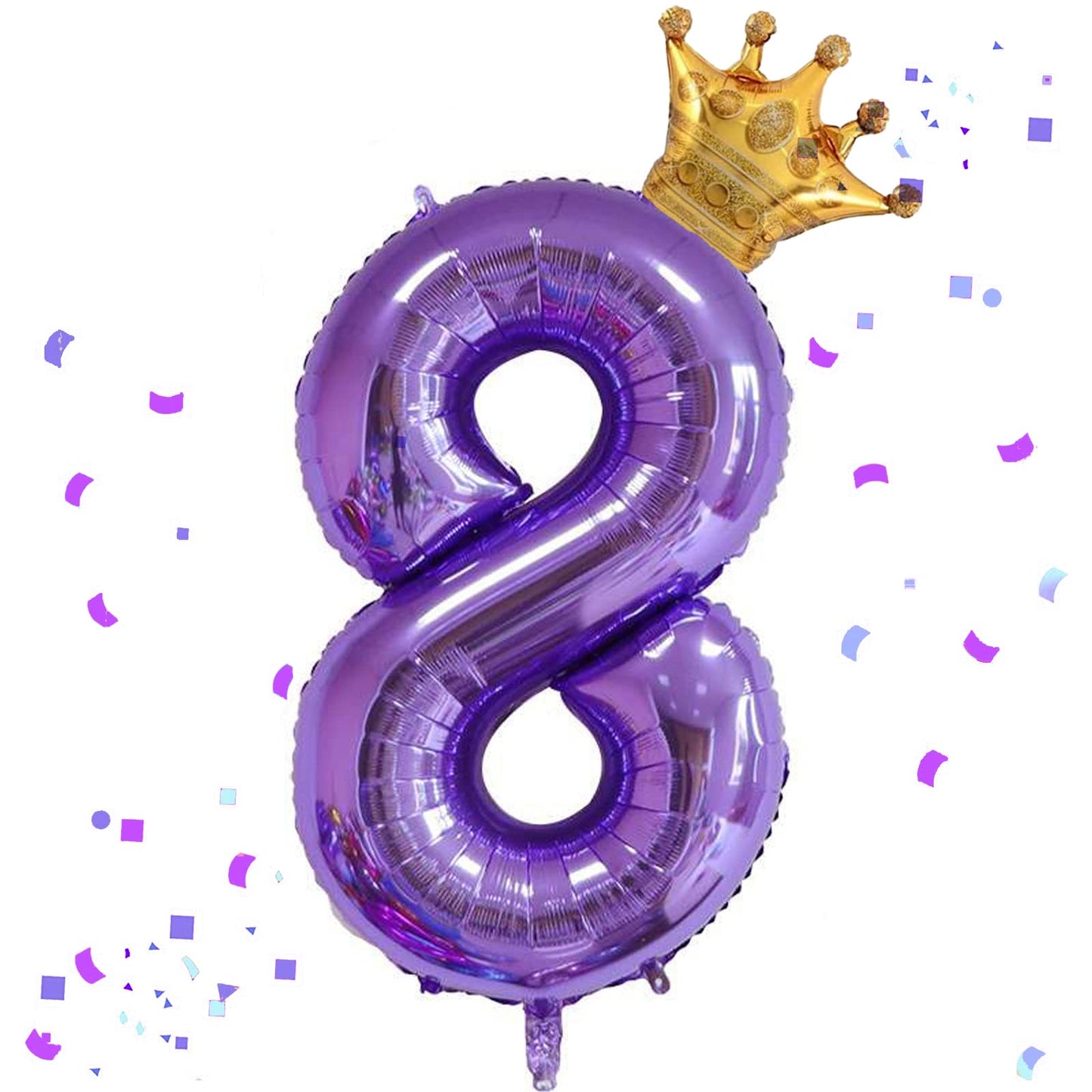 Purple Number 8 Giant Foil Balloon with Mini Crown - 40 Inch