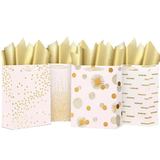 White & Gold Elegant Gift Bags 4-Pack