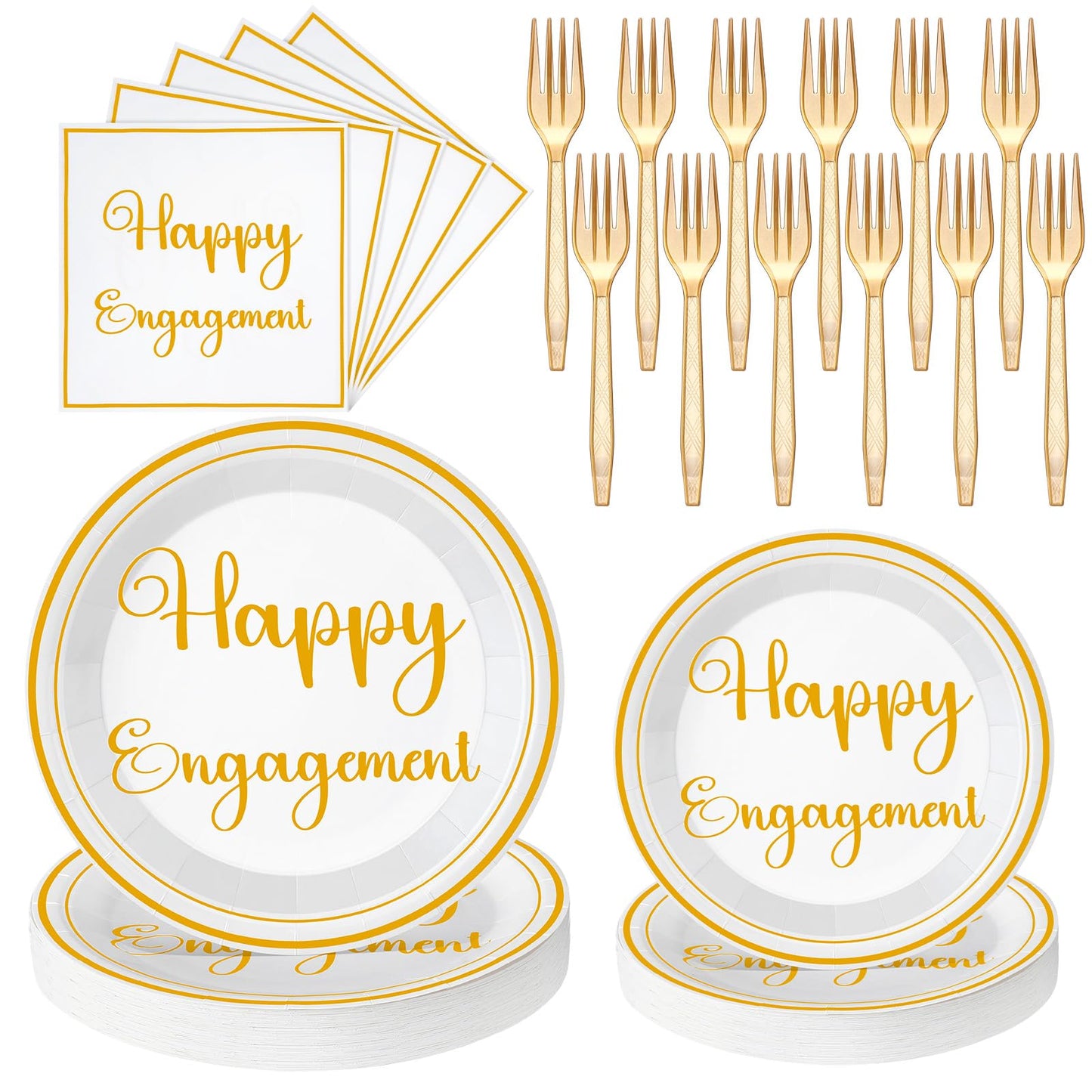 Happy Engagement Paper Plates & Napkins – 96 Piece
