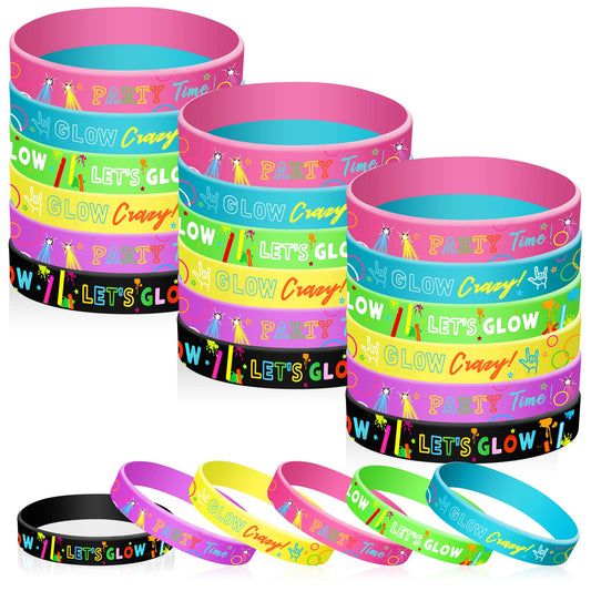 Glow in the Dark Silicone Party Bracelets – 36 Pack, 6 Styles