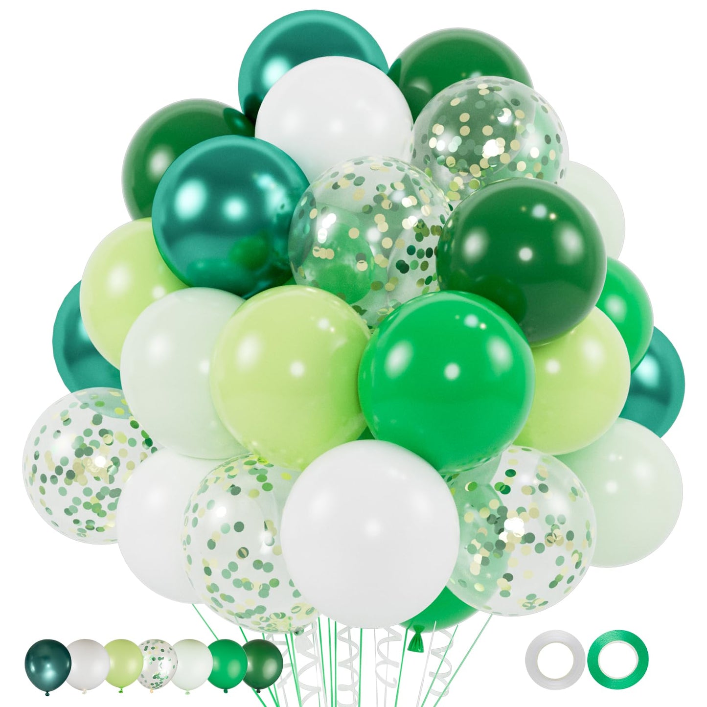Green Metallic & Confetti Balloon Set – 100 Pack