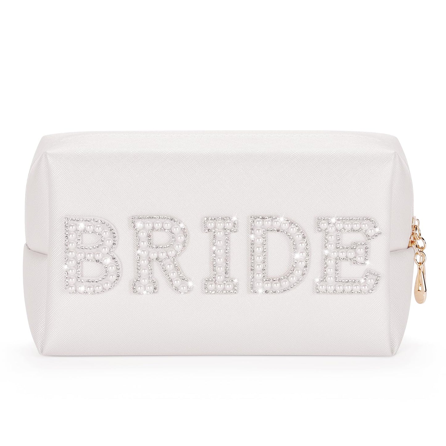 Bride Letter Makeup Bag with Pearl Rhinestone Patch – Silver