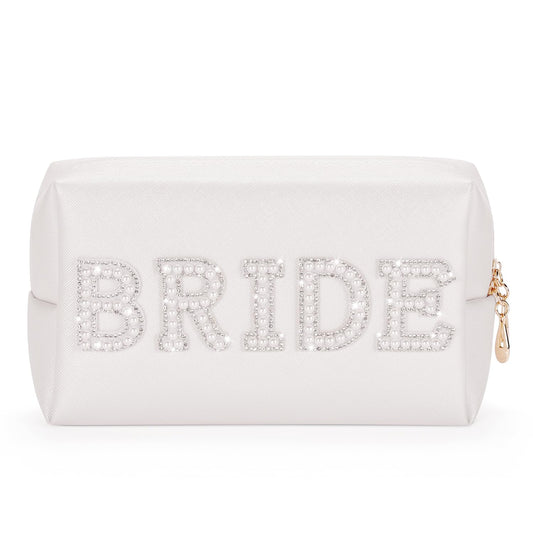 Bride Letter Makeup Bag with Pearl Rhinestone Patch – Silver