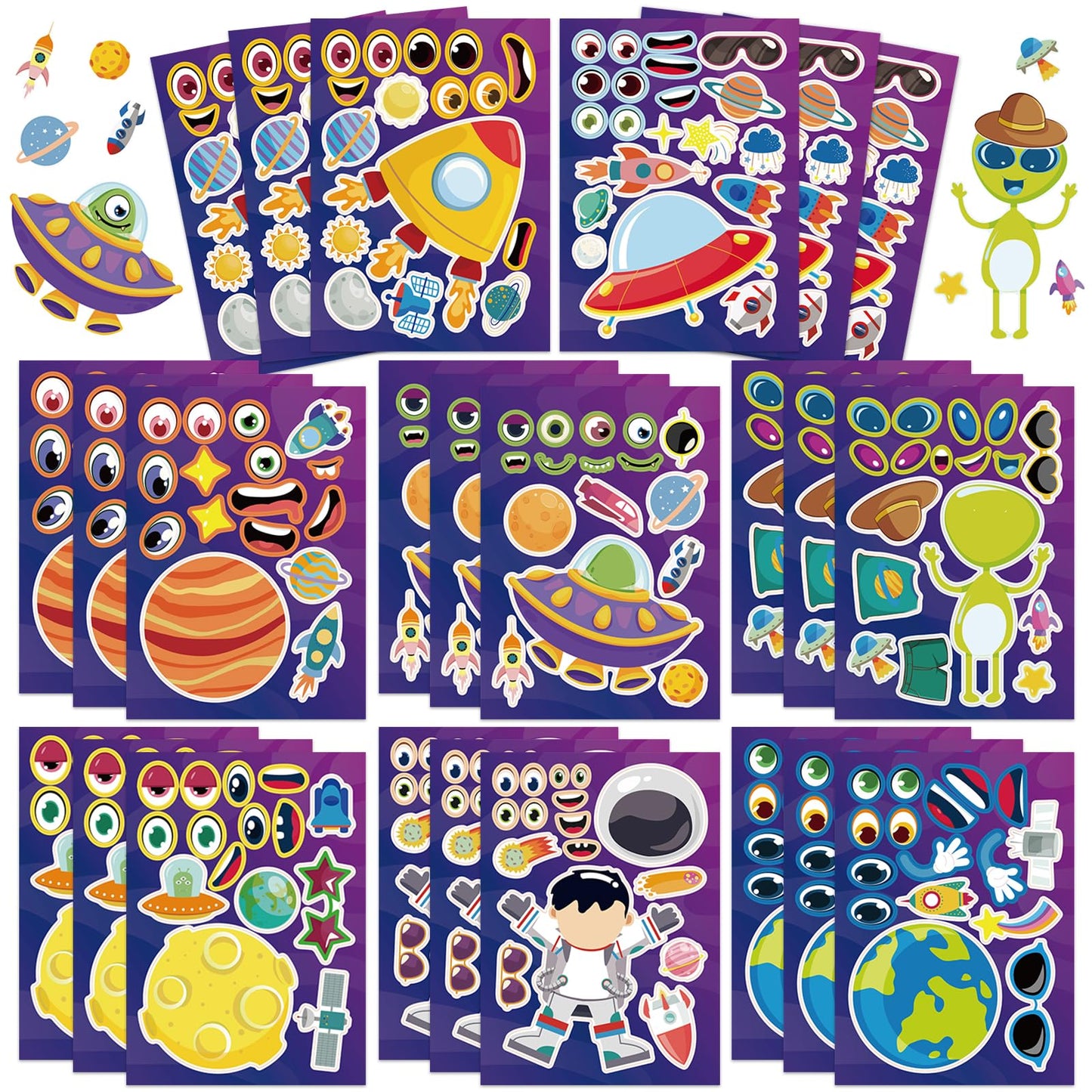 Outer Space Make-a-Face DIY Sticker Sheets – 24 Pack
