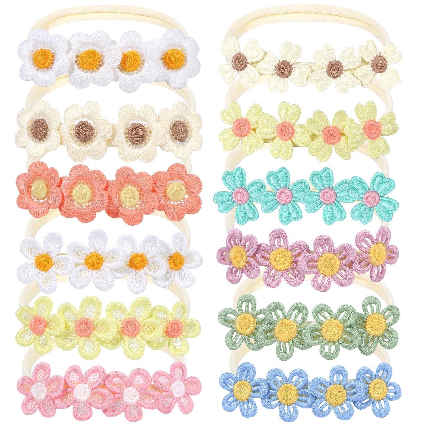 PABOBIT 12pcs Baby girl Headbands Flower Baby Bows Nylon Elastic Hair Band Daisy Headband Toddler Hair Accessories for Newborn Infant(4.5Inch)