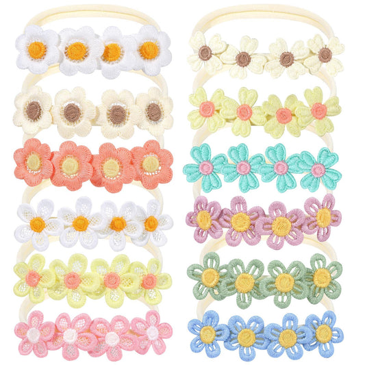 PABOBIT 12pcs Baby girl Headbands Flower Baby Bows Nylon Elastic Hair Band Daisy Headband Toddler Hair Accessories for Newborn Infant(4.5Inch)