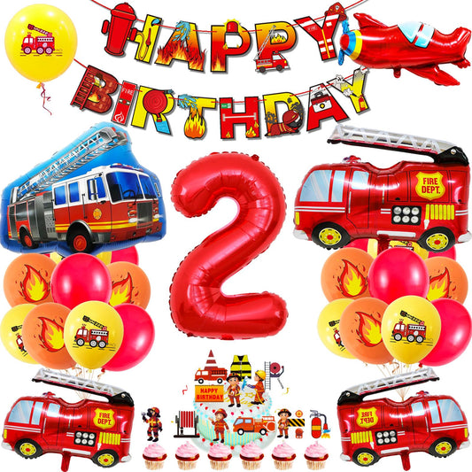 Fire Truck 2nd Birthday Party Balloon Set