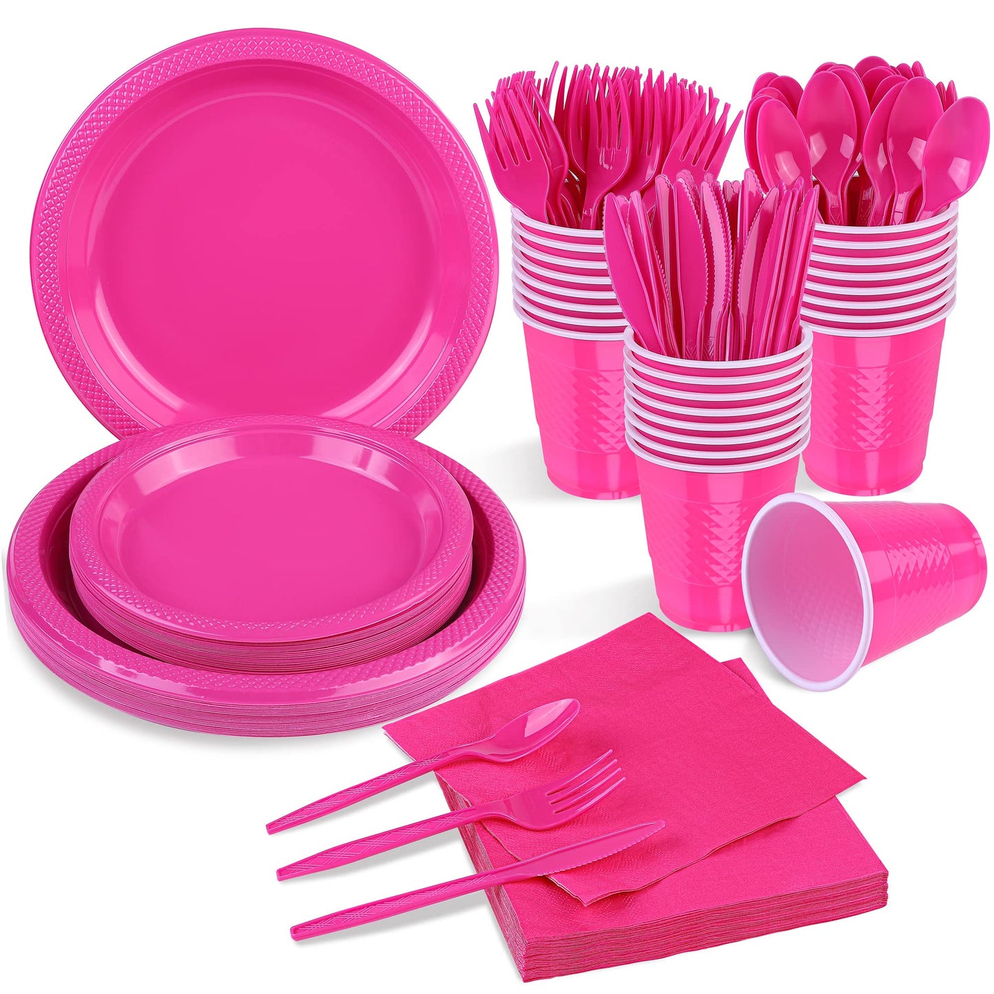 Hot Pink Disposable Party Dinnerware Set - 24 Guests