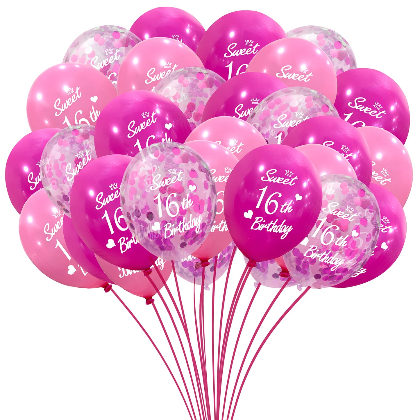 Sweet 16 Latex Balloons – 30 Pack, Pink & Hot Pink