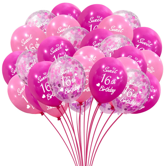 Sweet 16 Latex Balloons – 30 Pack, Pink & Hot Pink
