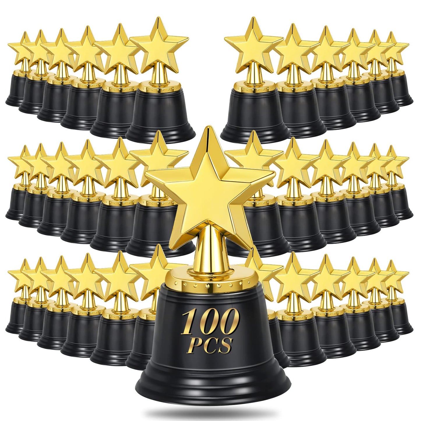 100PCS Mini Star Trophy Awards 4.5 Inch Gold Award Trophies Participation Trophy Plastic Trophy for Adults Kids Classroom School Party Favors Rewards Winning Prizes Competitions Goodie Bags Event
