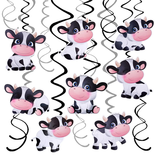Cow Print Party Hanging Swirl Decorations - 15 ct