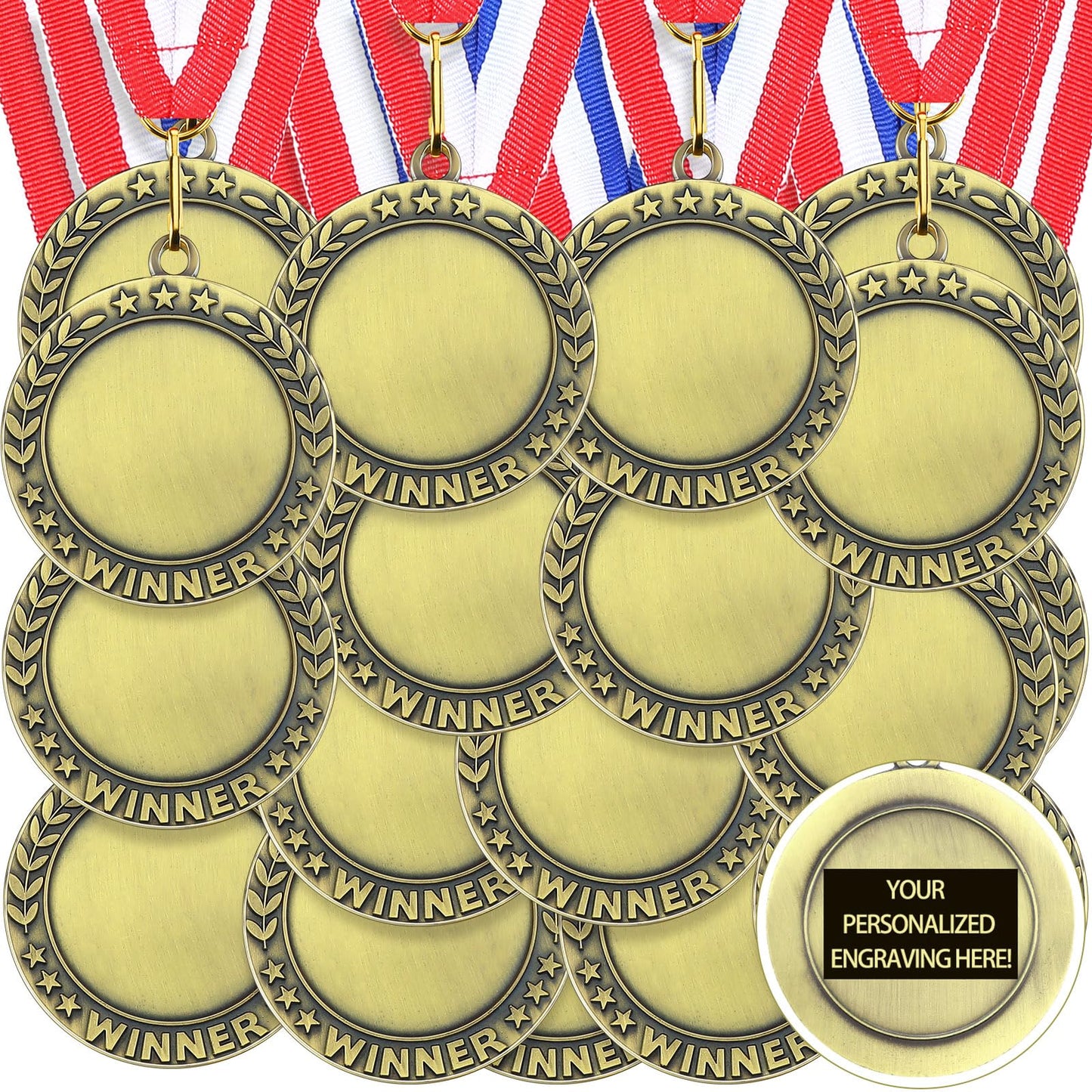 Junkin 24 Pcs Blank Award Medals with Neck Ribbons Winner Participation Medal Awards Make Your Own Medals Kit 1st Place Medals Cheer Medal Participation Trophy Metal Prize Gift(GoldWinner)