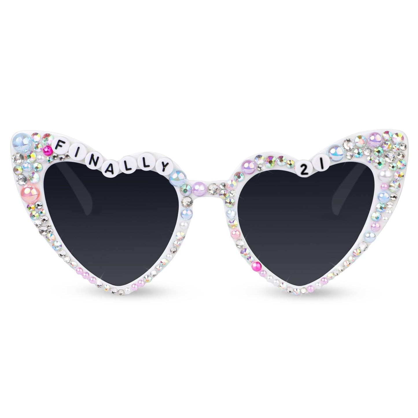 Finally 21 Rhinestone Heart Sunglasses, White - 21st Birthday