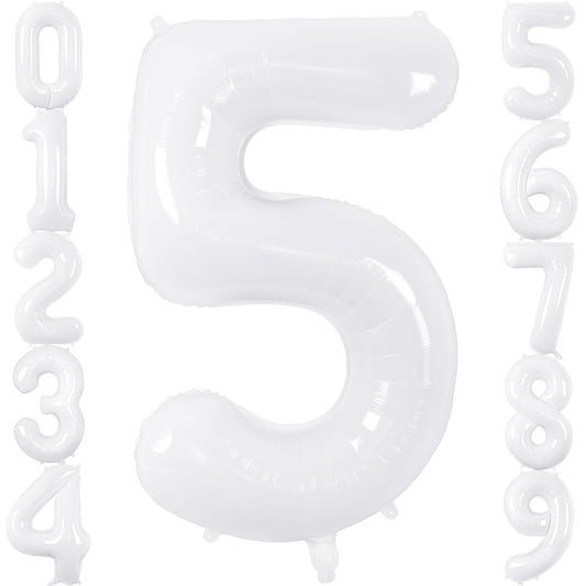 40 Inch White Number 5 Foil Balloon