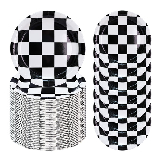 Checkered Race Car Dessert Paper Plates - 50 ct
