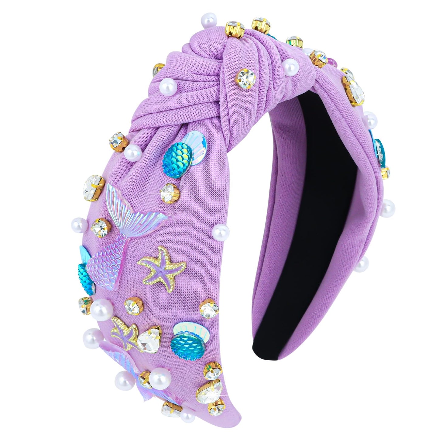 Purple Mermaid Starfish Pearl & Rhinestone Knotted Headband
