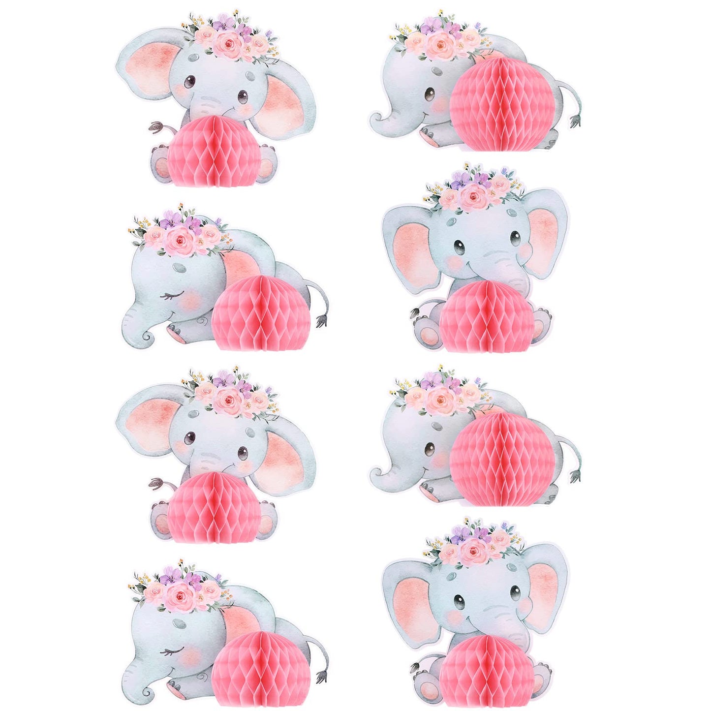 Pink Elephant Honeycomb Table Centrepieces – 8 Pack, Baby Shower