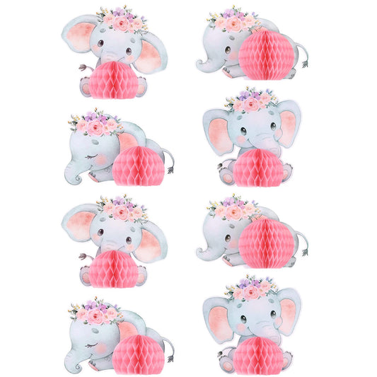 Pink Elephant Honeycomb Table Centrepieces – 8 Pack, Baby Shower