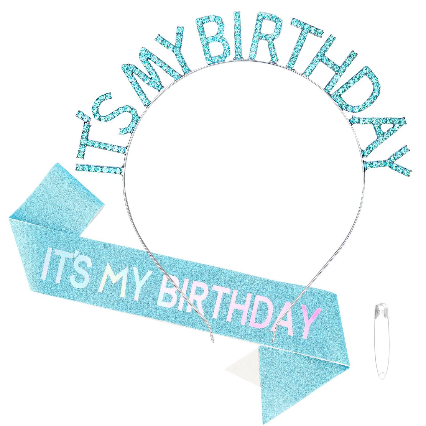 BAHABY Princess Birthday Set: Sash Headband & Tiara for Women/Girls Happy Birthday Party Accessories - Blue