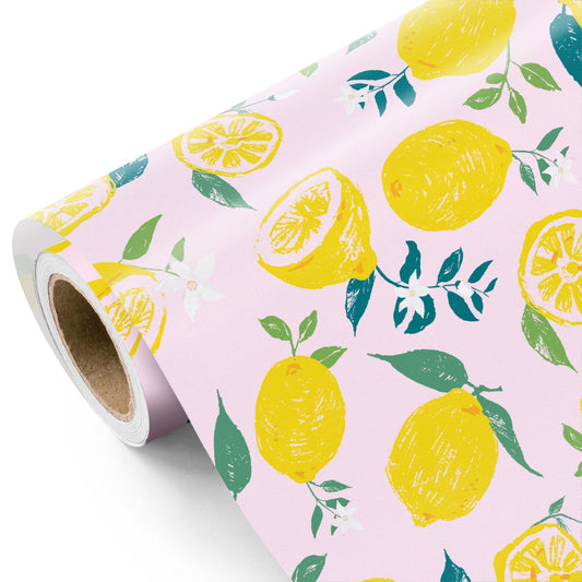 Lemon & Leaves Wrapping Paper Roll – 17 Inch x 33 Feet