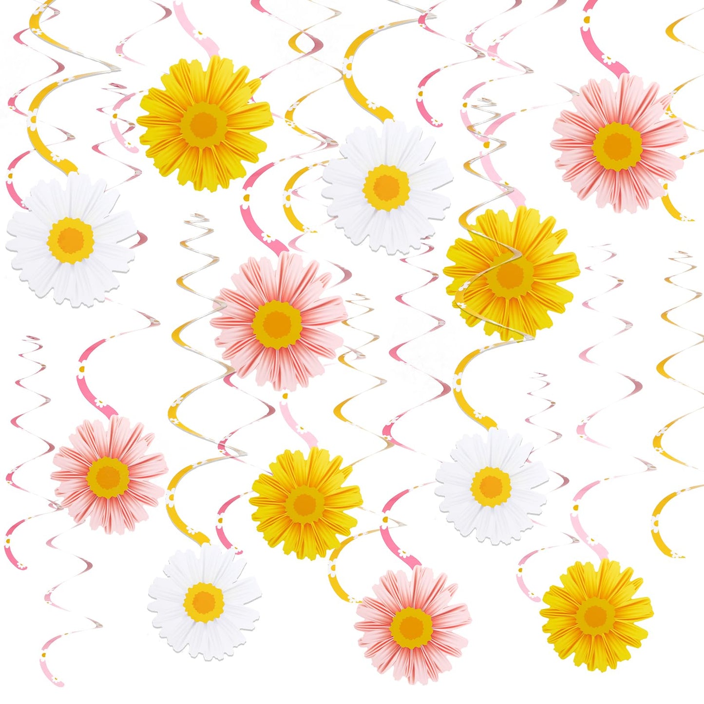 Daisy Boho Groovy Hanging Swirl Ceiling Decorations – 24 Pack