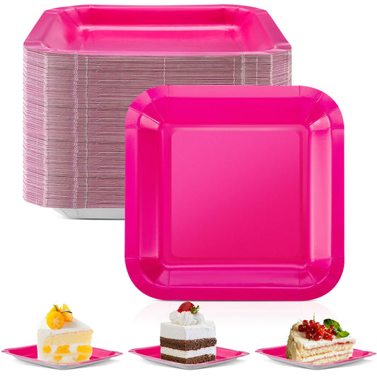 Hot Pink Square Paper Plates - 50 ct