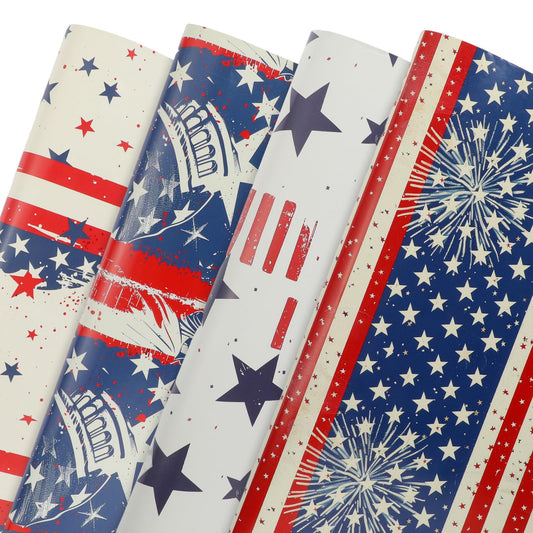 4th of July Patriotic Wrapping Paper - 12 Sheets