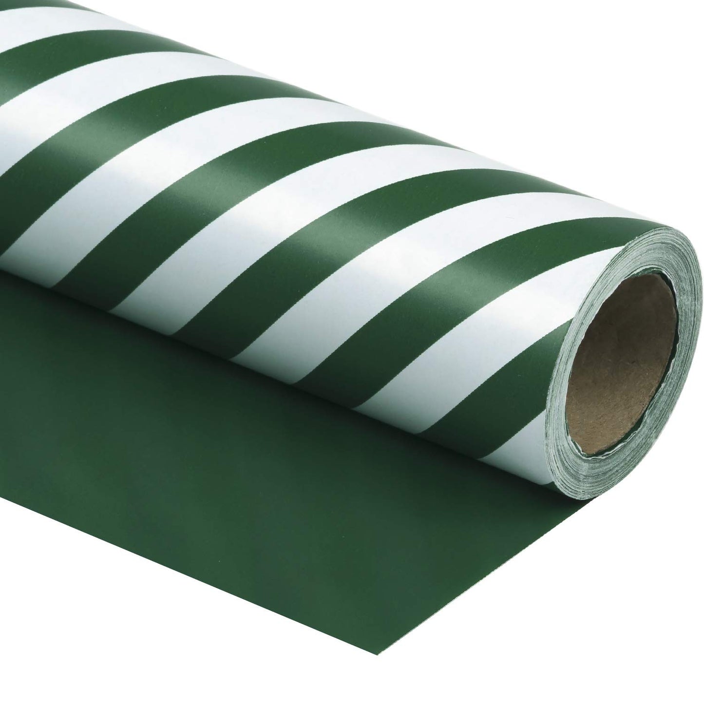 WRAPAHOLIC Reversible Wrapping Paper - Mini Roll - 17 Inch x 33 Feet - Dark Green and Stripes Design for Christmas Birthday Holiday Wedding Baby Shower