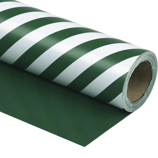 WRAPAHOLIC Reversible Wrapping Paper - Mini Roll - 17 Inch x 33 Feet - Dark Green and Stripes Design for Christmas Birthday Holiday Wedding Baby Shower