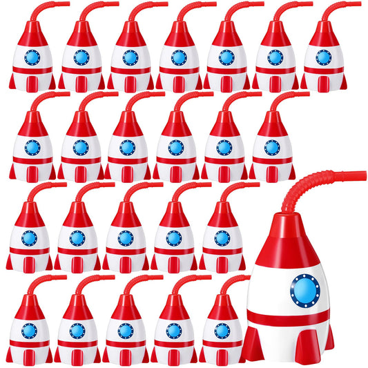 Rocket-Shaped Reusable Party Favour Cups with Straws – 24 Pack