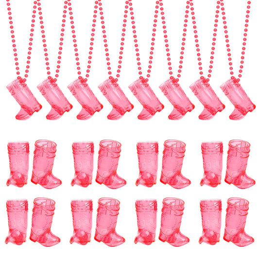 Cowgirl Boot Shot Glasses on Beaded Necklaces 1oz – 24 Pack