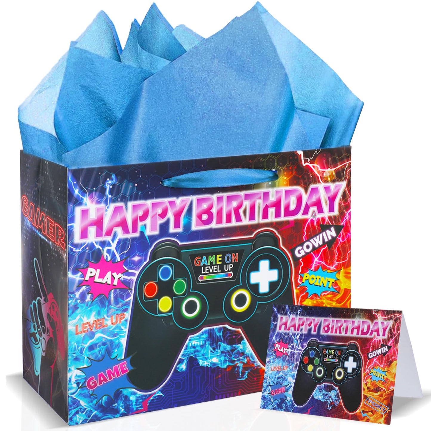 Video Game Birthday Gift Bag Set with Card and Tissue