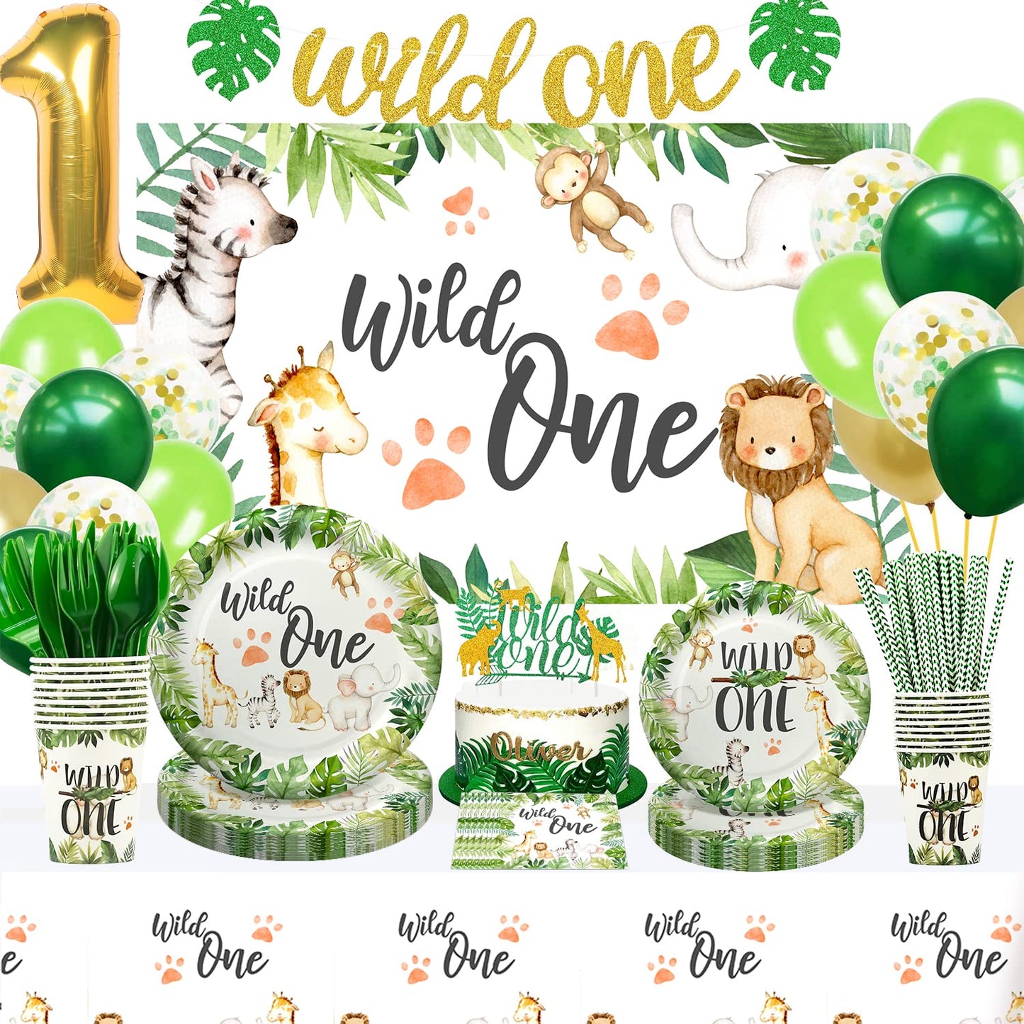 Wild One Jungle Birthday Party Decorations & Tableware Set
