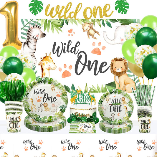 Wild One Jungle Birthday Party Decorations & Tableware Set