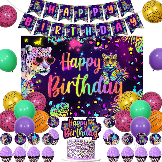 Rainbow Cheetah Jungle Birthday Party Decoration Set