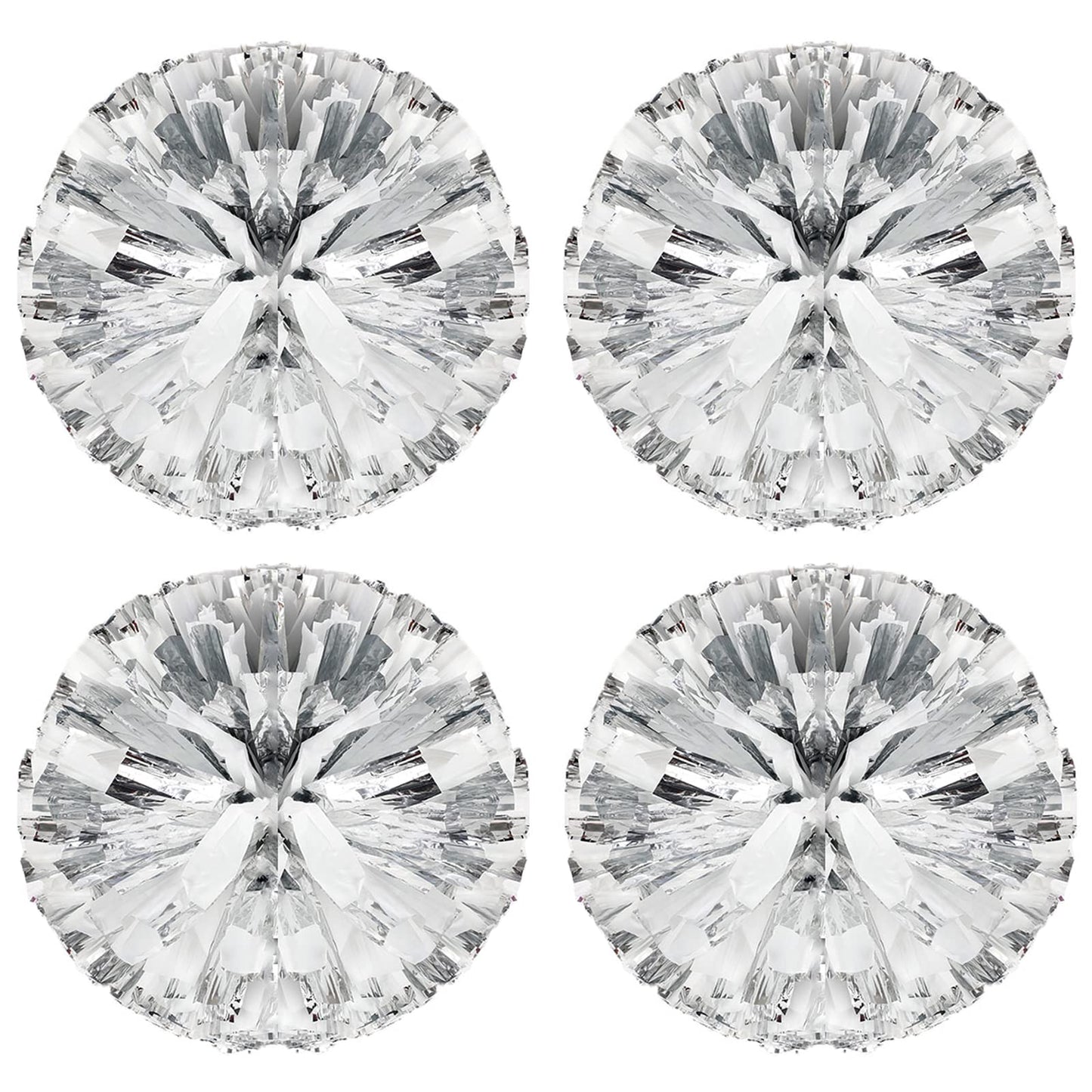 Cheerleading Pom Poms – 4 Pack, White & Silver
