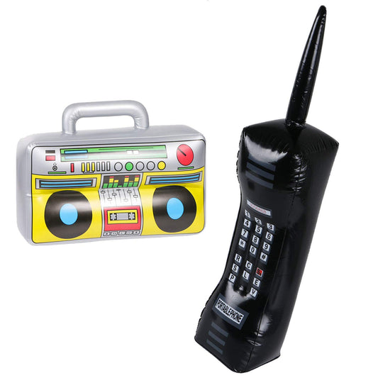 Inflatable 80s & 90s Boombox & Mobile Phone Party Props – 2 Pack