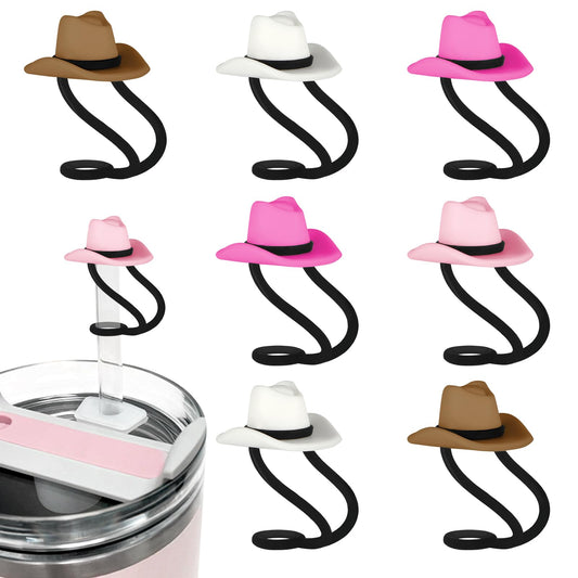 Cowboy Hat Silicone Straw Topper Caps, 10mm - 8 ct