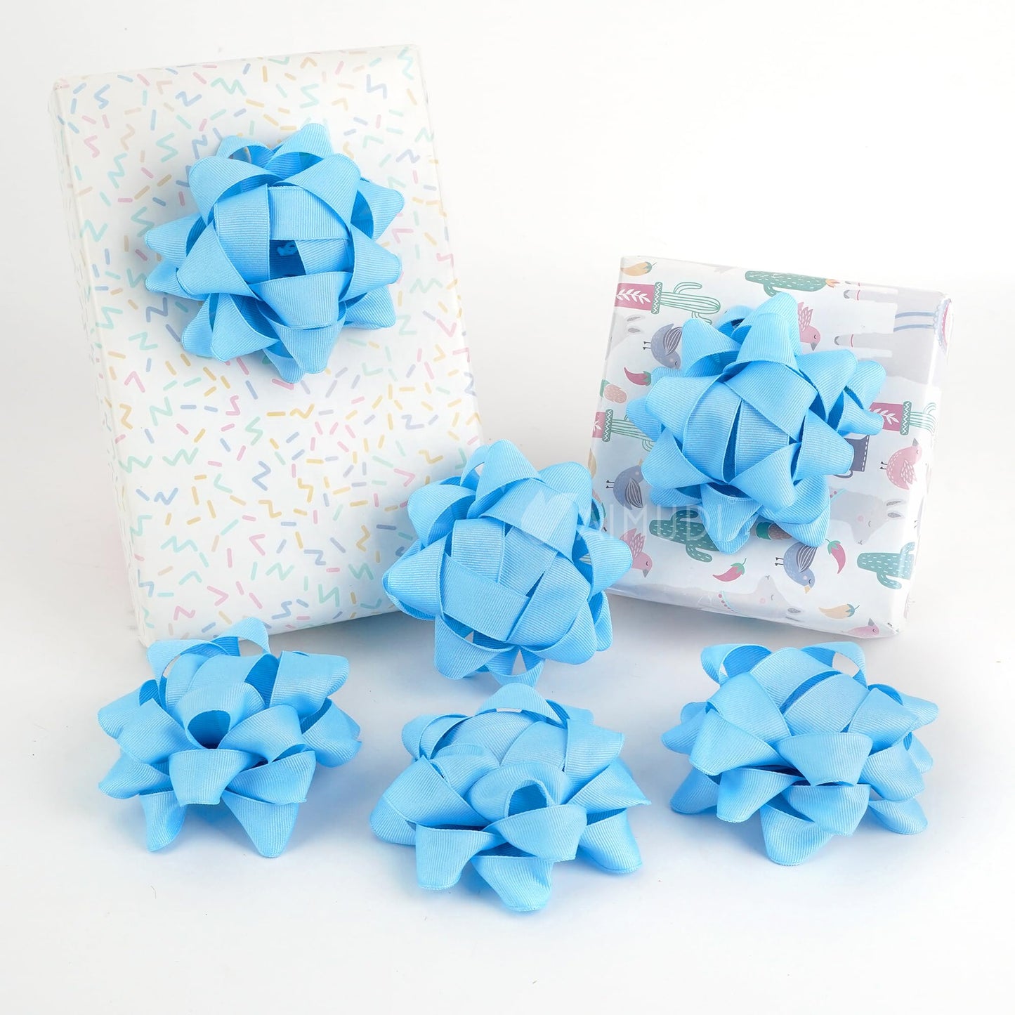 AIMUDI Baby Blue Grosgrain Gift Bows 4.5 Present Bows for Gift Wrapping Self Adhesive Gift Wrap Bows for Party Holiday Baby Shower Decorations - 6 Counts