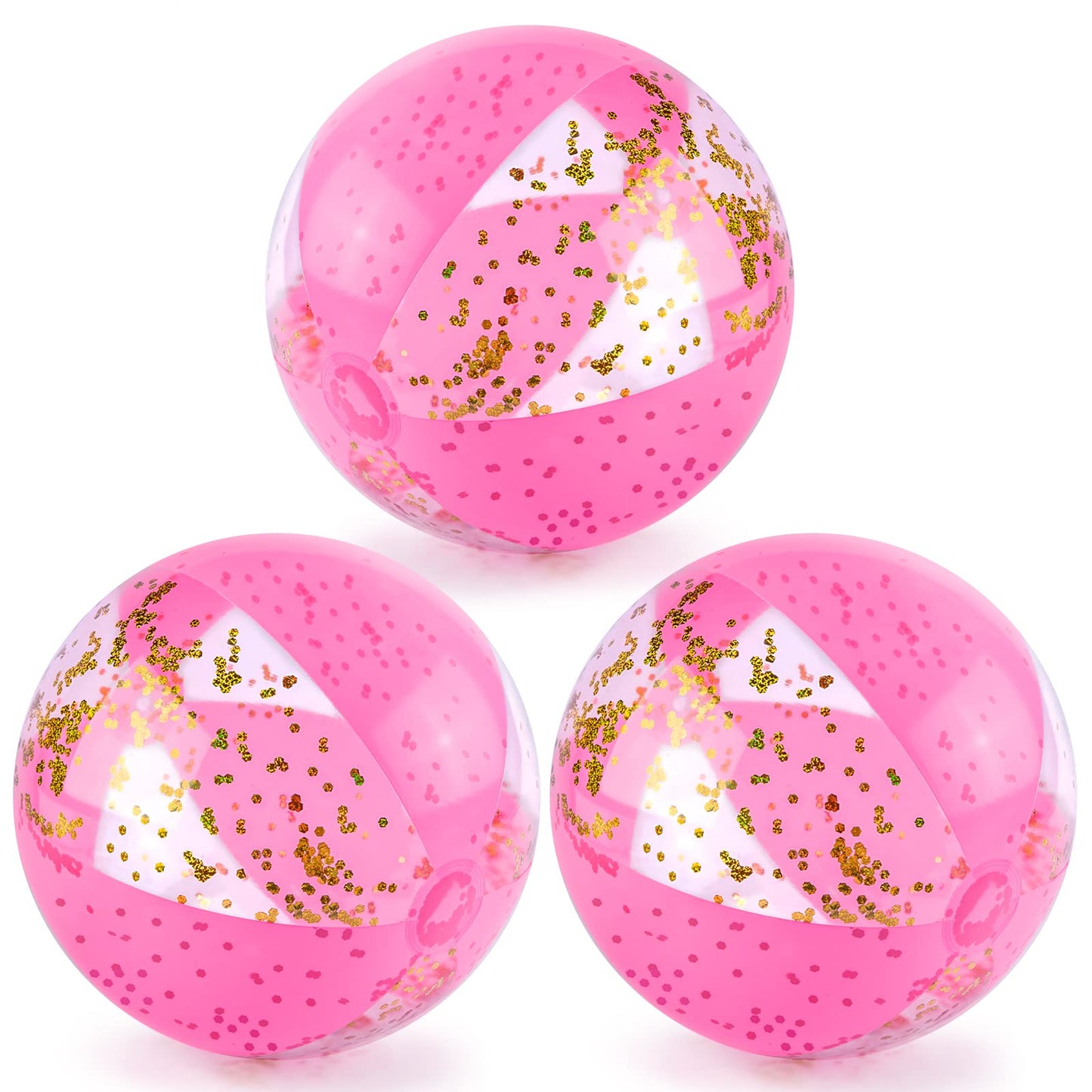 POPLAY 16 Inch Inflatable Beach Balls 3 Pack Glitter Beach Balls Pool Toys with Confetti Sparkling Balls for Kids Toddlers Adults Summer Pool Party Favors