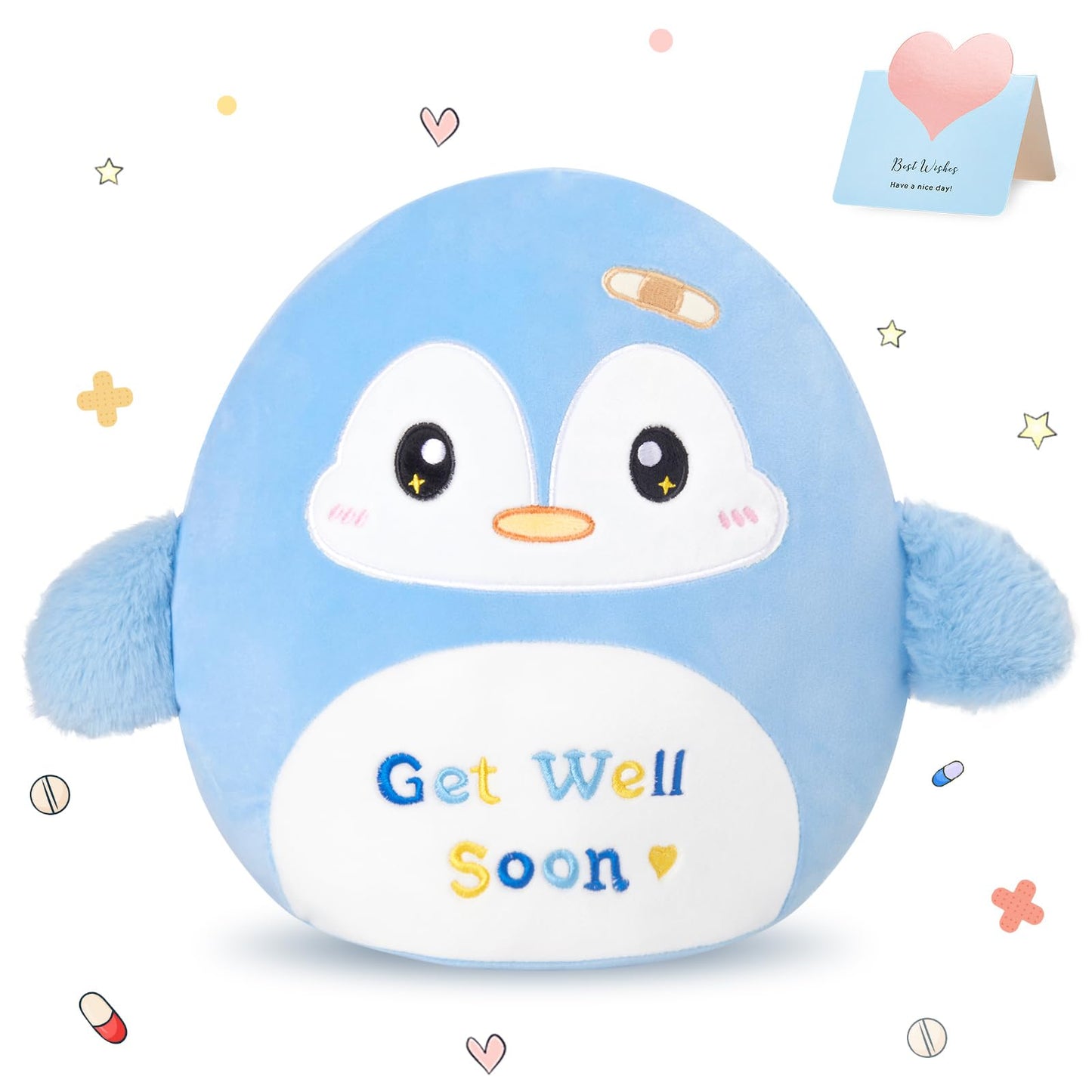 Athoinsu 12" Get Well Soon Penguin Plush Pillow Soft Sofa Cushion Squishy Plushie Toy Cute Stuffed Animal Room Decor Feel Better Gifts for Recovering Patient