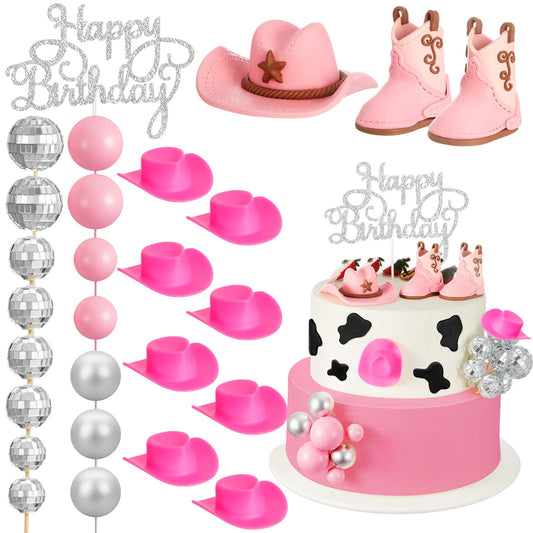 Pink Cowgirl Disco Cake & Cupcake Decoration Set – 26 Piece