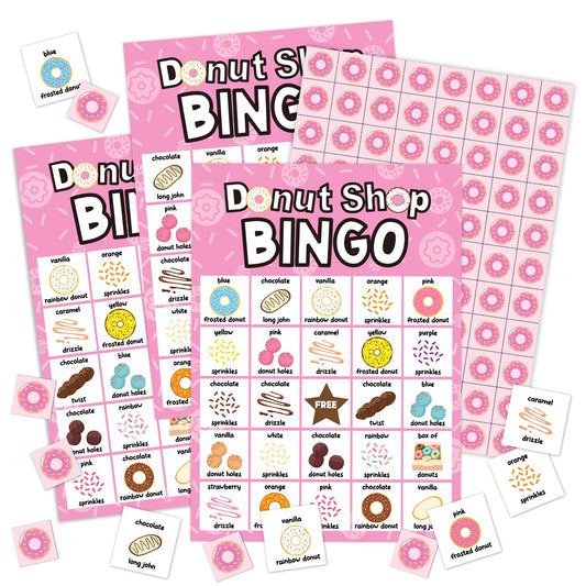YUEXLL Donut Shop Bingo Card Set - 24 Players Sweet Treats Party Activities for Family Friends Bingo Game Gender Reveal Party Favor Supplies for Adult Teen -09