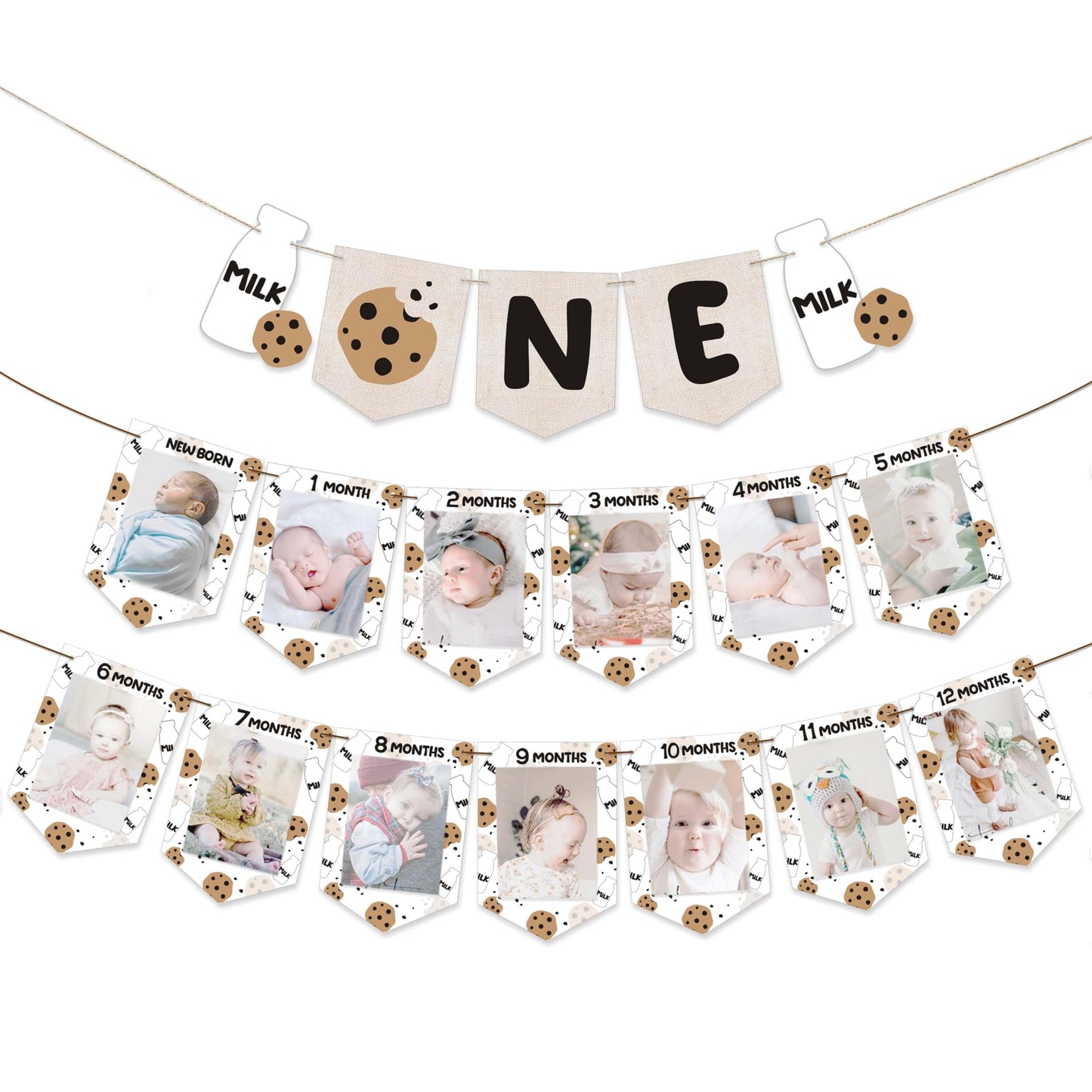 Milk & Cookies 1st Birthday Monthly Photo Banner & High Chair Banner Set