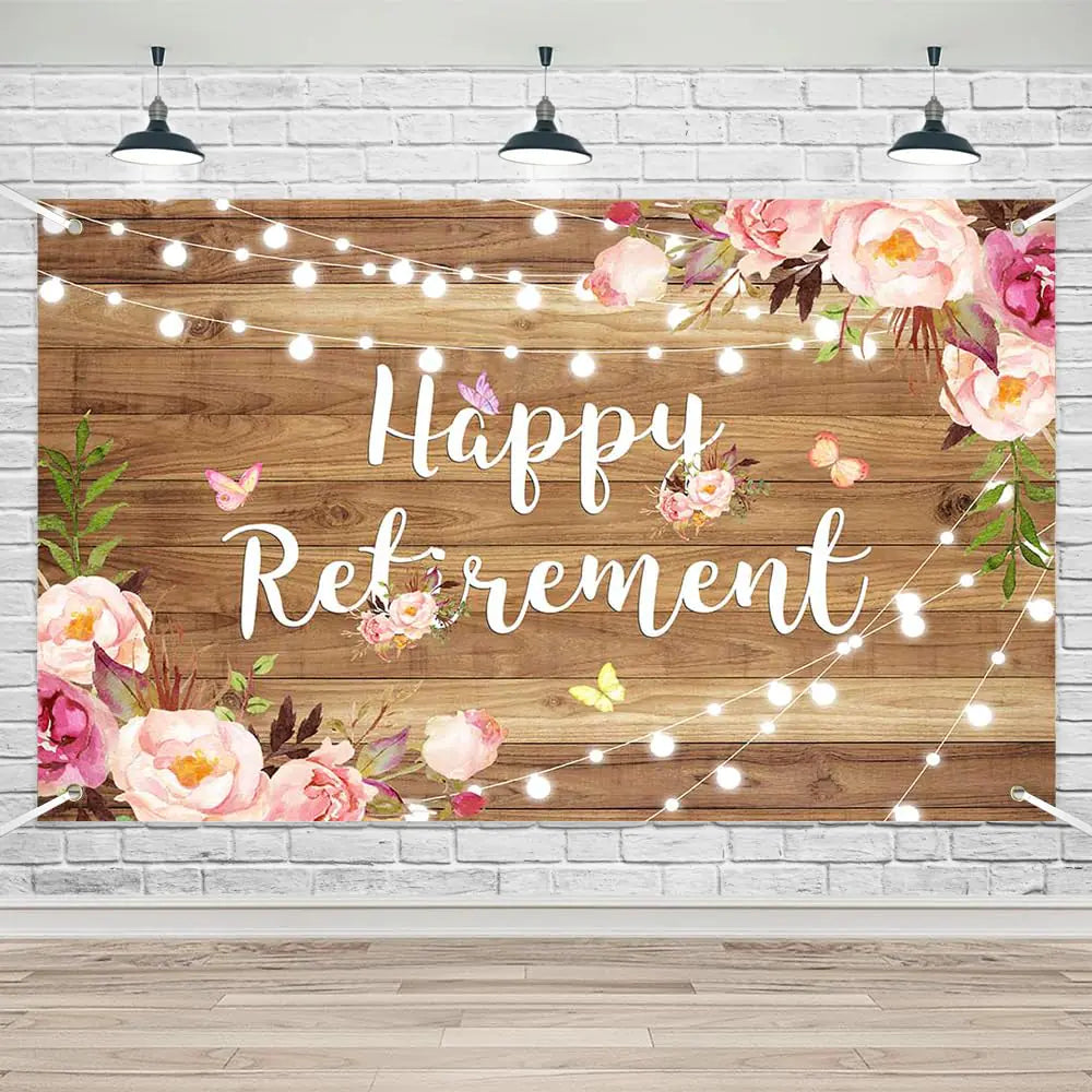 Pink Floral Happy Retirement Backdrop – 70.8 x 43.3 Inch