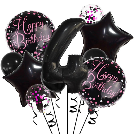 Number 4 Black & Pink Confetti Balloon Bundle